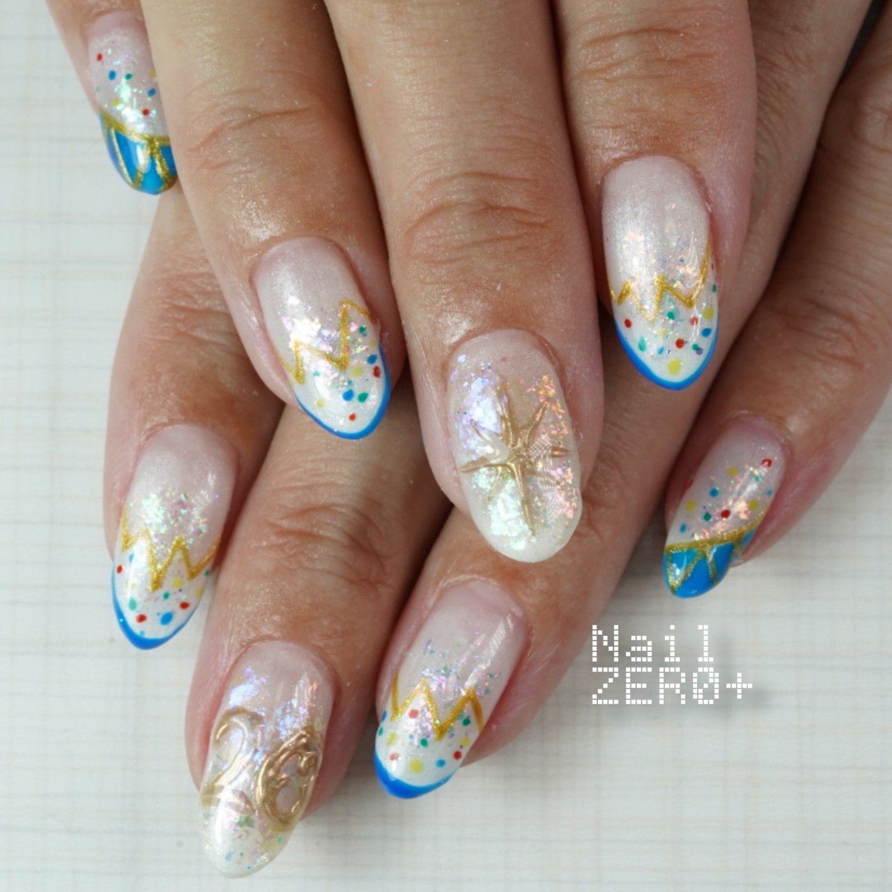 夏 リゾート パーティー ハンド 変形フレンチ 塩見隼人 池袋 ネイルゼロプラスのネイルデザイン No ネイルブック