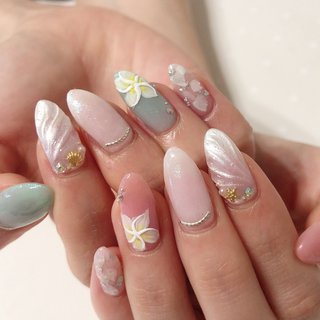 ピンク グリーン パステルのネイルデザイン ネイルブック