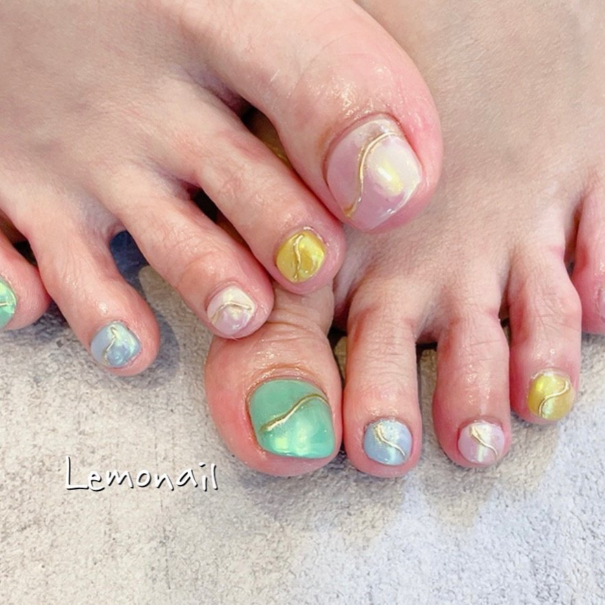 夏 フット シンプル ミラー ショート Lemonailのネイルデザイン No ネイルブック