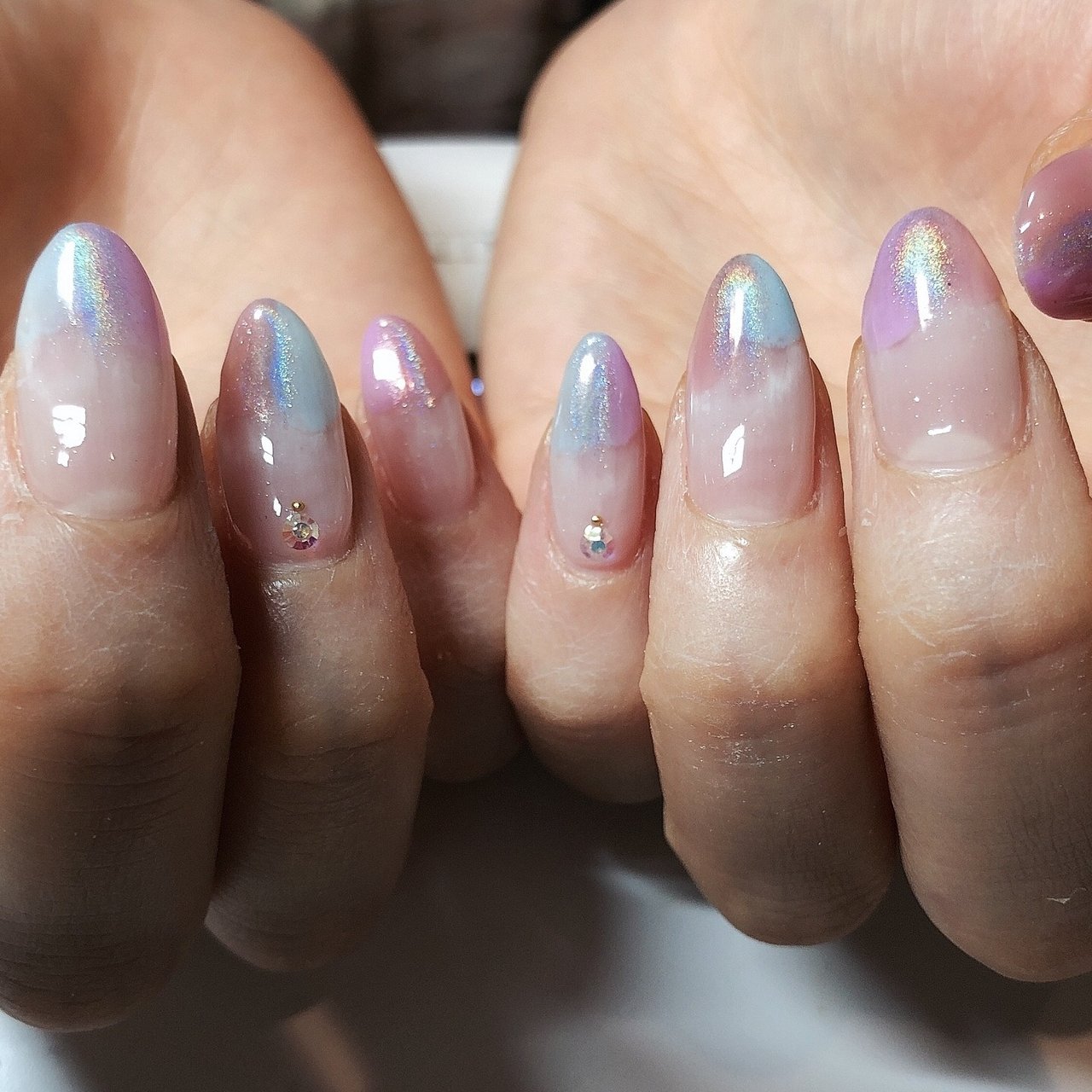 フレンチ 変形フレンチ ユニコーン ピンク 水色 ようこのネイルデザイン No ネイルブック