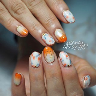 グラデーション オレンジ 水色のネイルデザイン ネイルブック