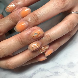 チーク オレンジのネイルデザイン ネイルブック