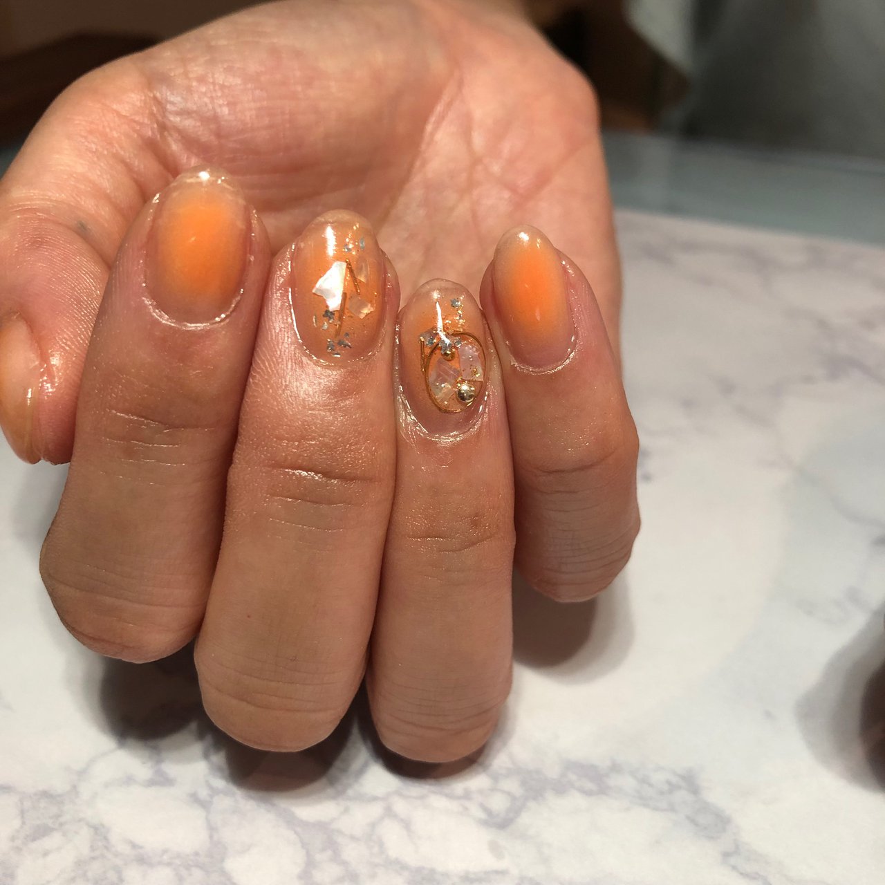 ハンド チーク オレンジ ジェル お客様 Renのネイルデザイン No ネイルブック