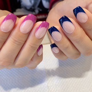 フレンチ ピンク ネイビーのネイルデザイン ネイルブック