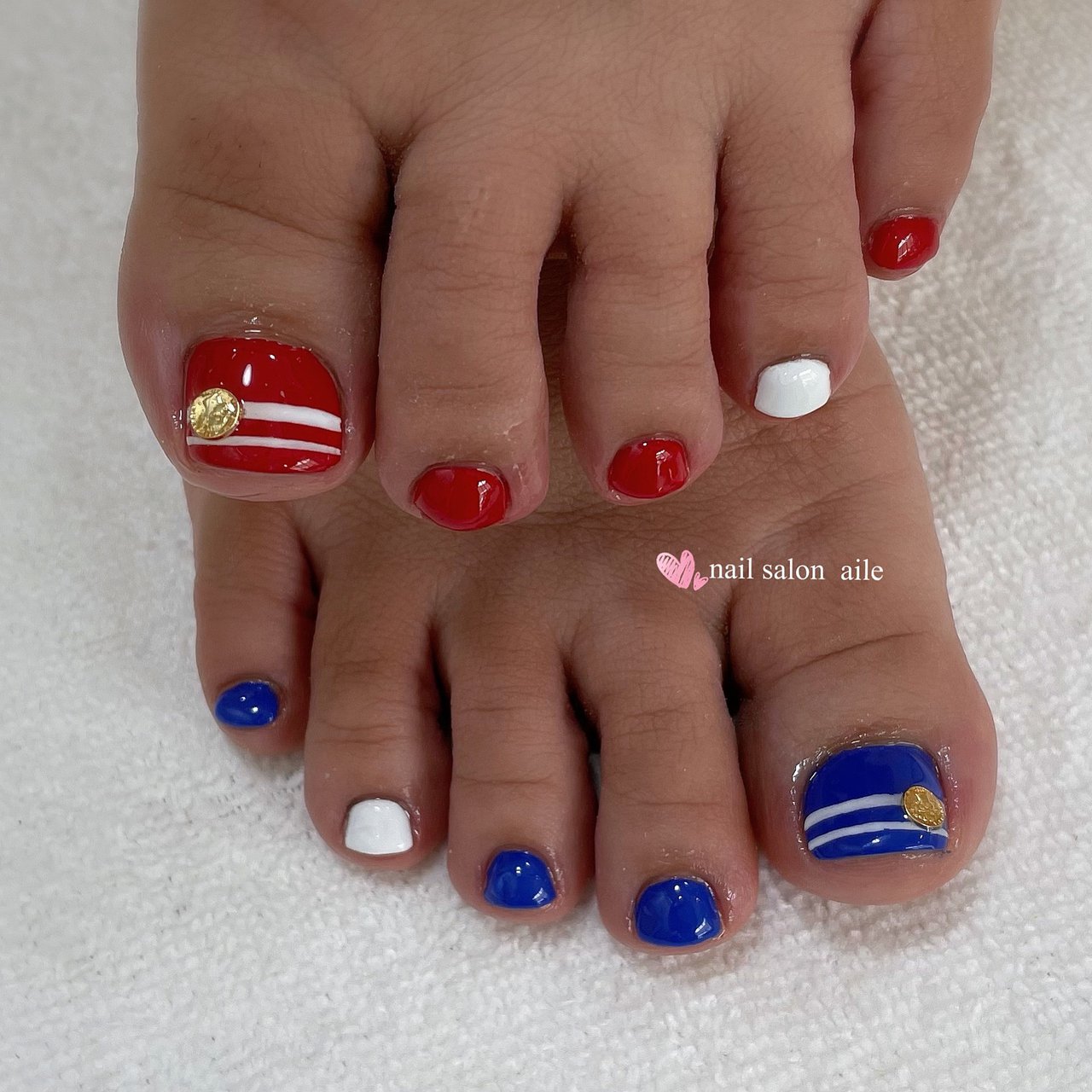 夏 フット ワンカラー マリン ボーダー Nail Salon Aileのネイルデザイン No ネイルブック