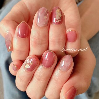 マーブル ピンク ネイビーのネイルデザイン ネイルブック