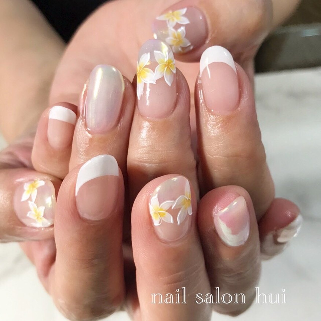 夏 ハンド フレンチ フラワー ボタニカル Nailsalon Huiのネイルデザイン No ネイルブック
