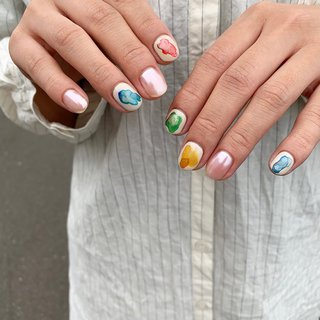 色鉛筆ネイルのネイルデザイン ネイルブック
