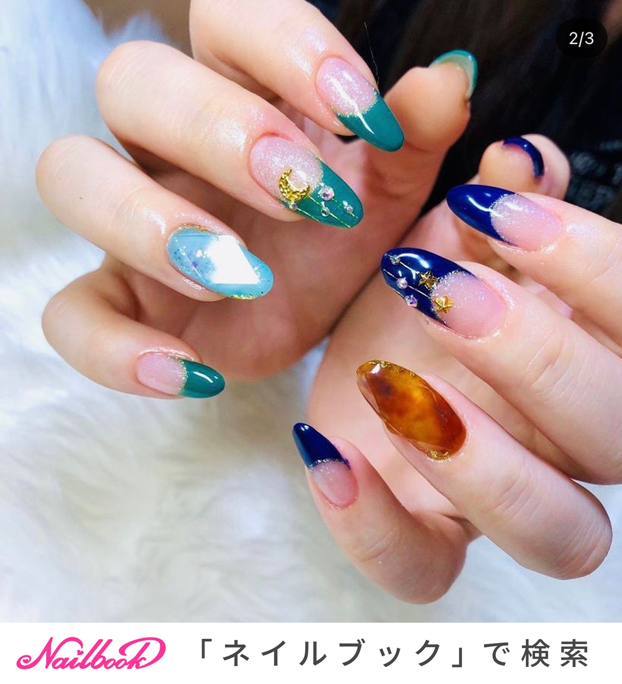 ハンド/ターコイズ/ネイビー/ジェルネイル - ゆきえのネイルデザイン