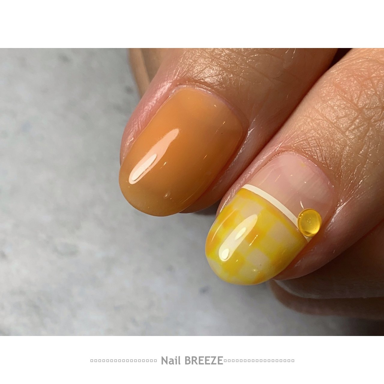 夏 ハンド フラワー チェック オレンジ Nail Breezeのネイルデザイン No ネイルブック