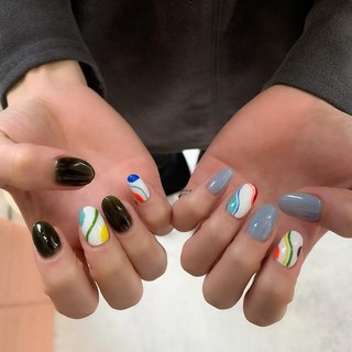 ボーダー マーブルのネイルデザイン ネイルブック