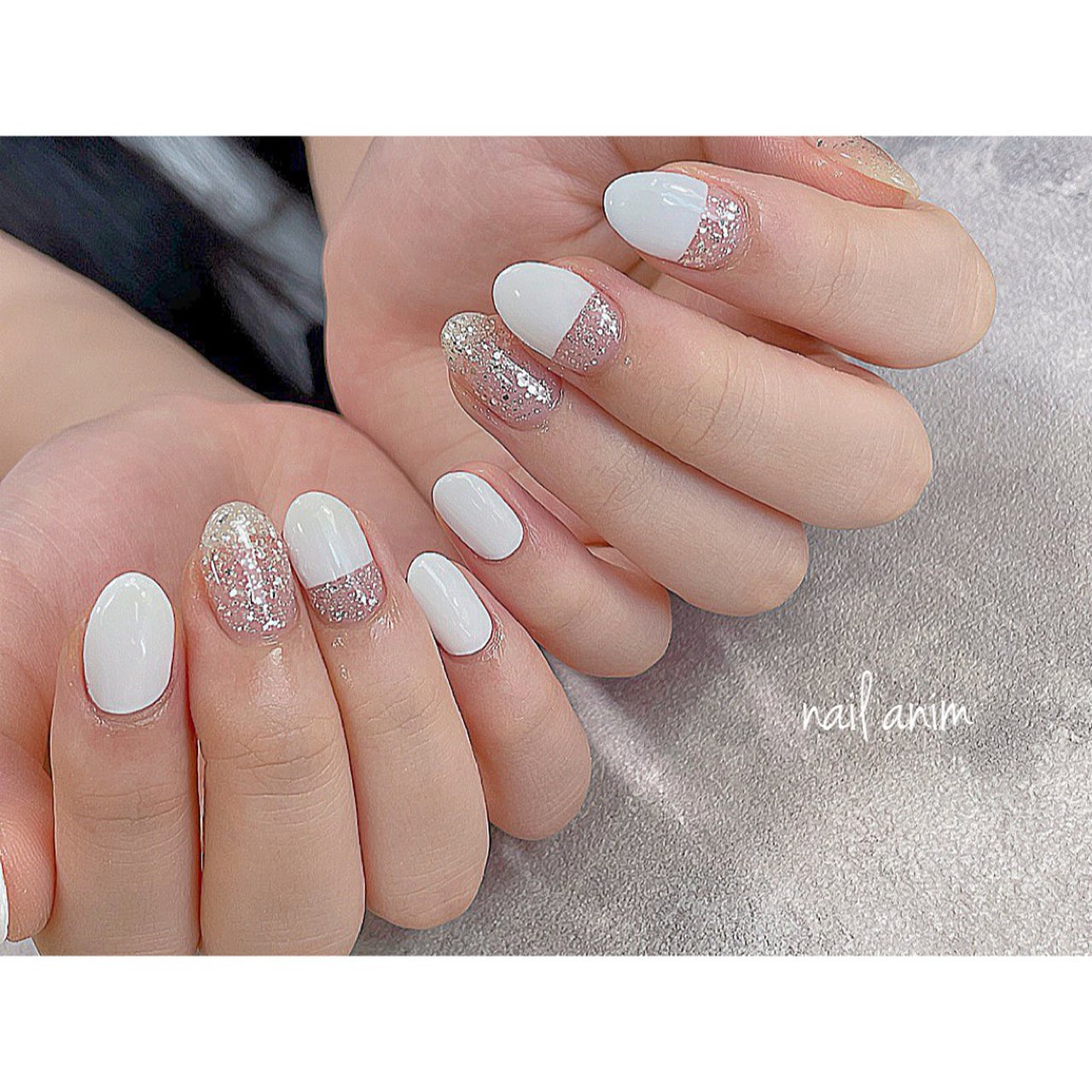 夏 ハンド 変形フレンチ ラメ ミディアム Nail Animのネイルデザイン No ネイルブック