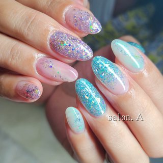 マーブル ピンク グリーンのネイルデザイン ネイルブック