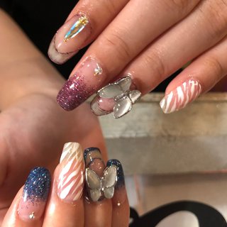 ピンク ブルー 派手ネイルのネイルデザイン ネイルブック