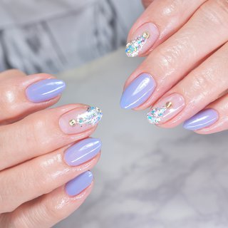 夏 水色 透け感のネイルデザイン ネイルブック