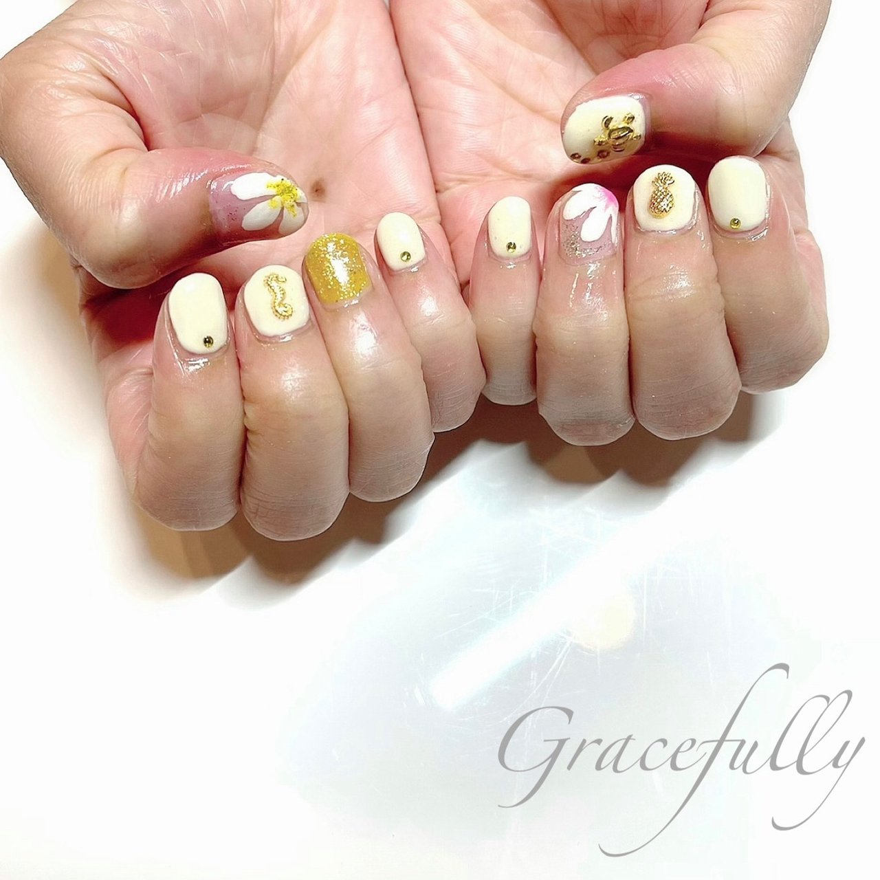 夏 ハンド アニマル柄 フラワー フルーツ Gracefully ネイルサロン 都立大学のネイルデザイン No ネイルブック