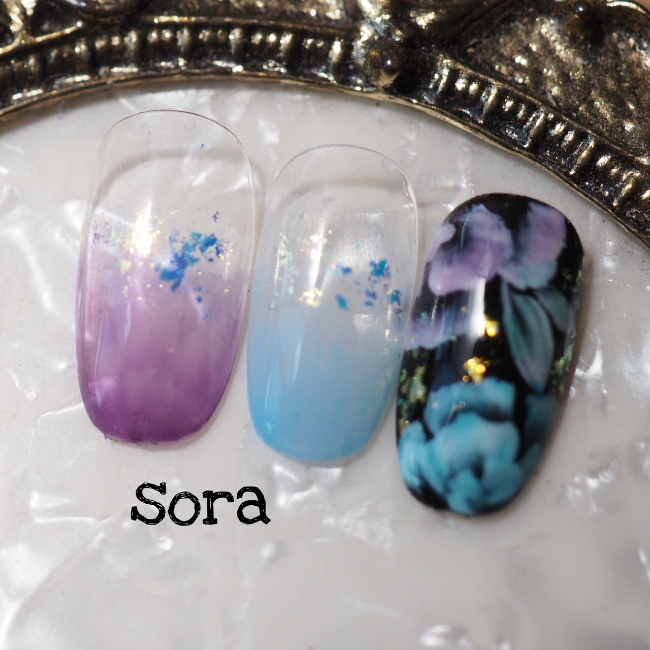 ハンド グラデーション フラワー 水色 パープル そらみのネイルデザイン No ネイルブック