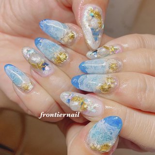 メッシュオーシャンネイルのネイルデザイン ネイルブック