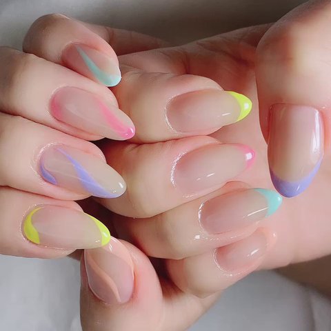 ハンド フレンチ 変形フレンチ レトロ パステル Nailandbeautyアンドネイルアンドビューティーのネイル デザイン No ネイルブック