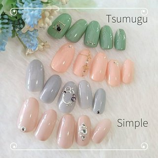 シンプル ピンク グリーンのネイルデザイン ネイルブック