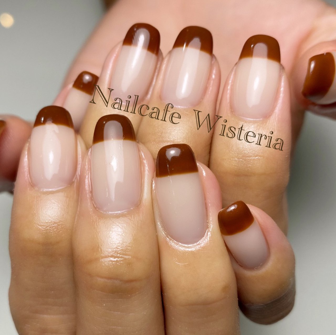 秋 フレンチ 変形フレンチ ベージュ オレンジ Nailcafewisteriaのネイルデザイン No ネイルブック