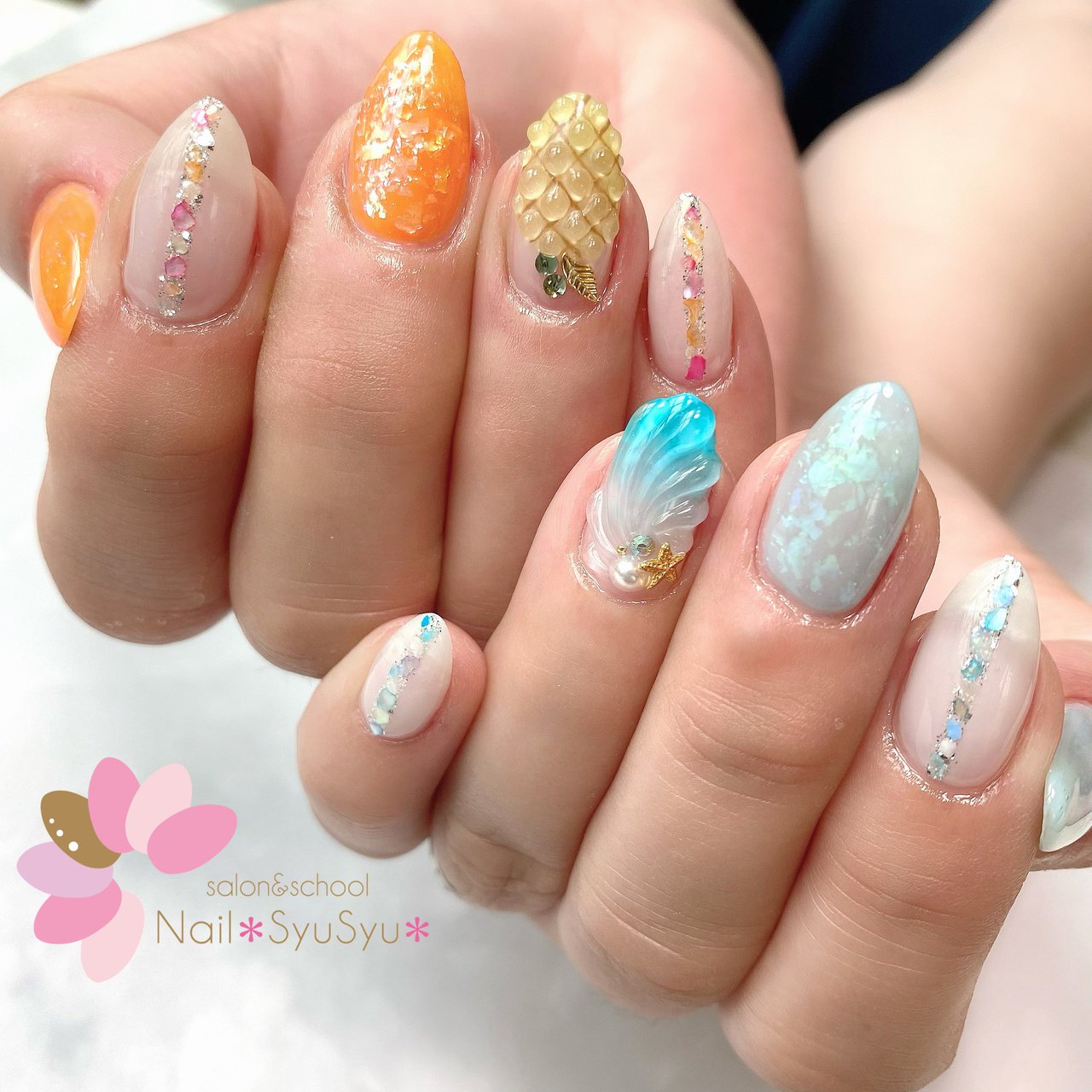 夏 ハンド シェル トロピカル 人魚の鱗 Nail Syusyu ネイルシュシュのネイルデザイン No ネイルブック