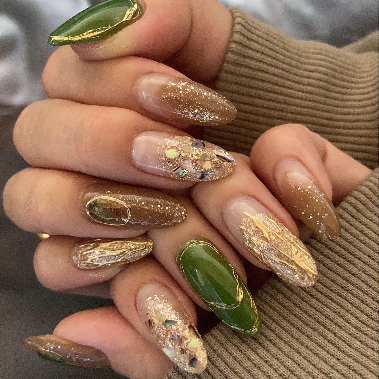 秋/ハンド/ラメ/シェル/ニュアンス - yosahimeのネイルデザイン[No  