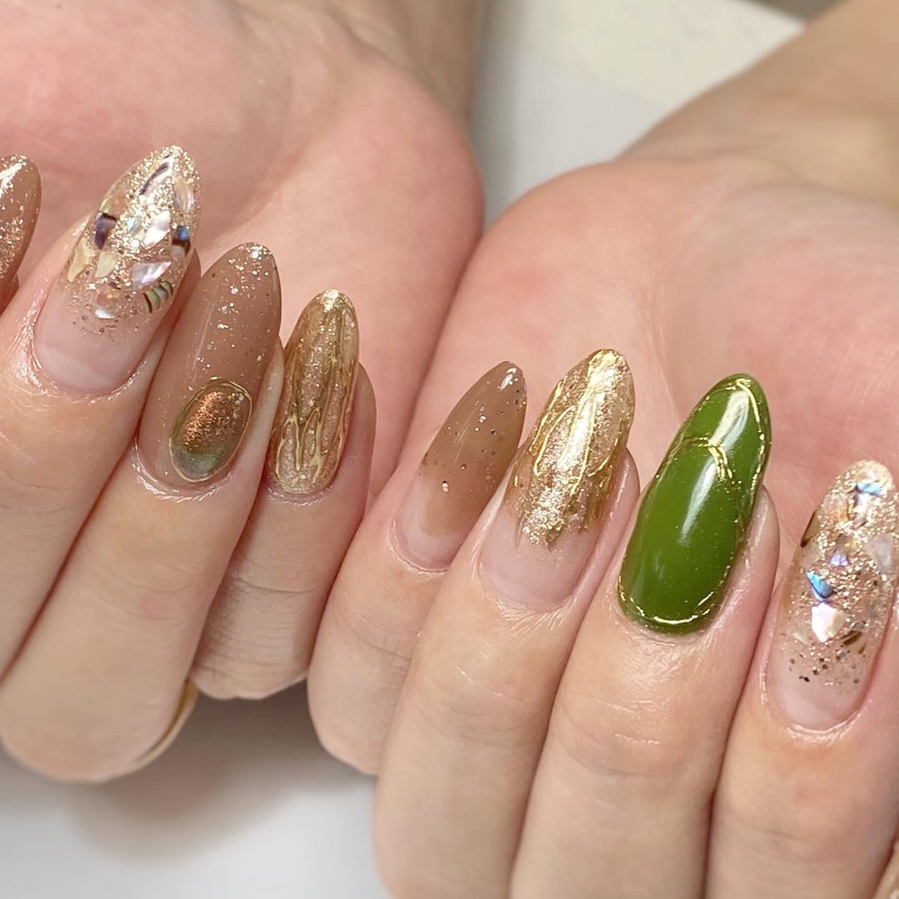 秋/ハンド/ラメ/シェル/ニュアンス - yosahimeのネイルデザイン[No  