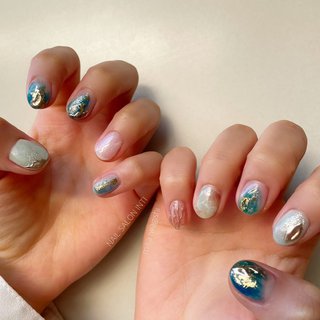 春 ボヘミアン ブルーのネイルデザイン ネイルブック