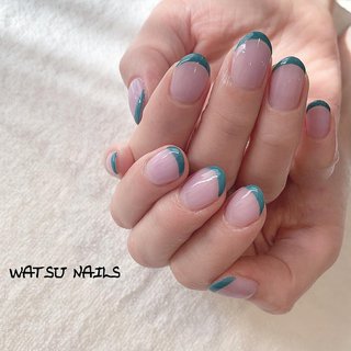 シンプル ピンク グリーンのネイルデザイン ネイルブック