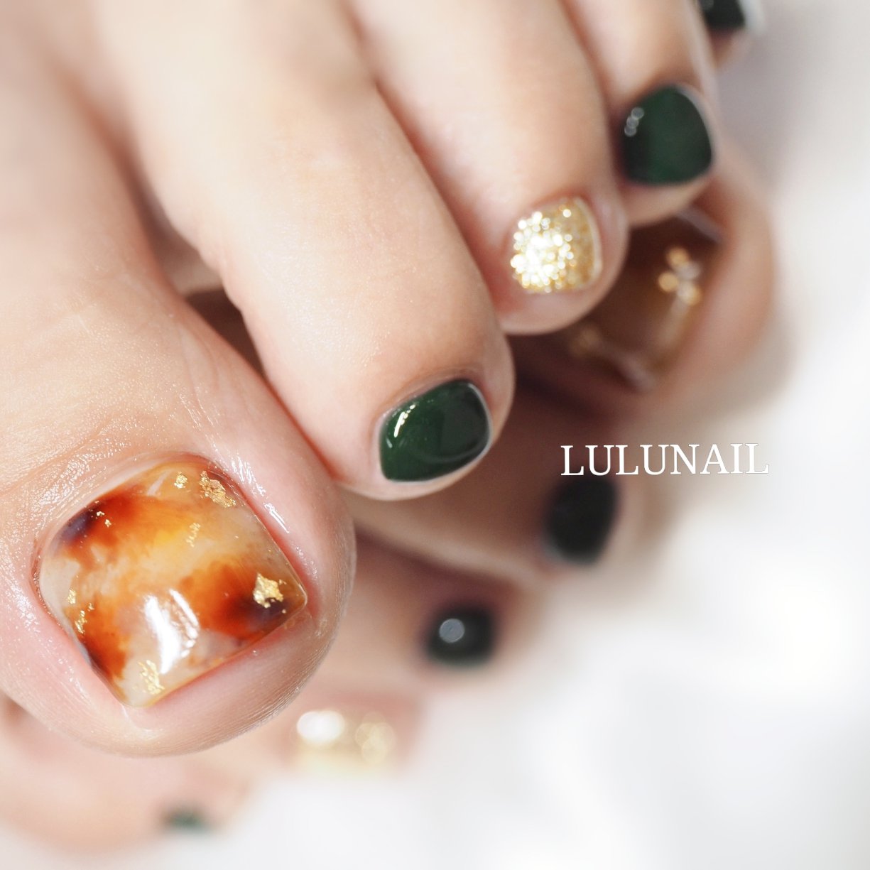 フット べっ甲 ミディアム グリーン ブラウン 福岡県春日市lulunail ルルネイル Natsumiのネイルデザイン No ネイルブック