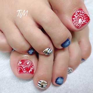 21年 新着順 ボーダー ペディキュアのネイルデザイン ネイルブック