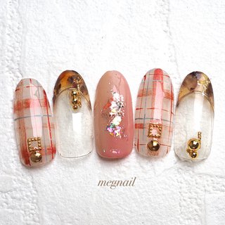 チェック べっ甲のネイルデザイン ネイルブック