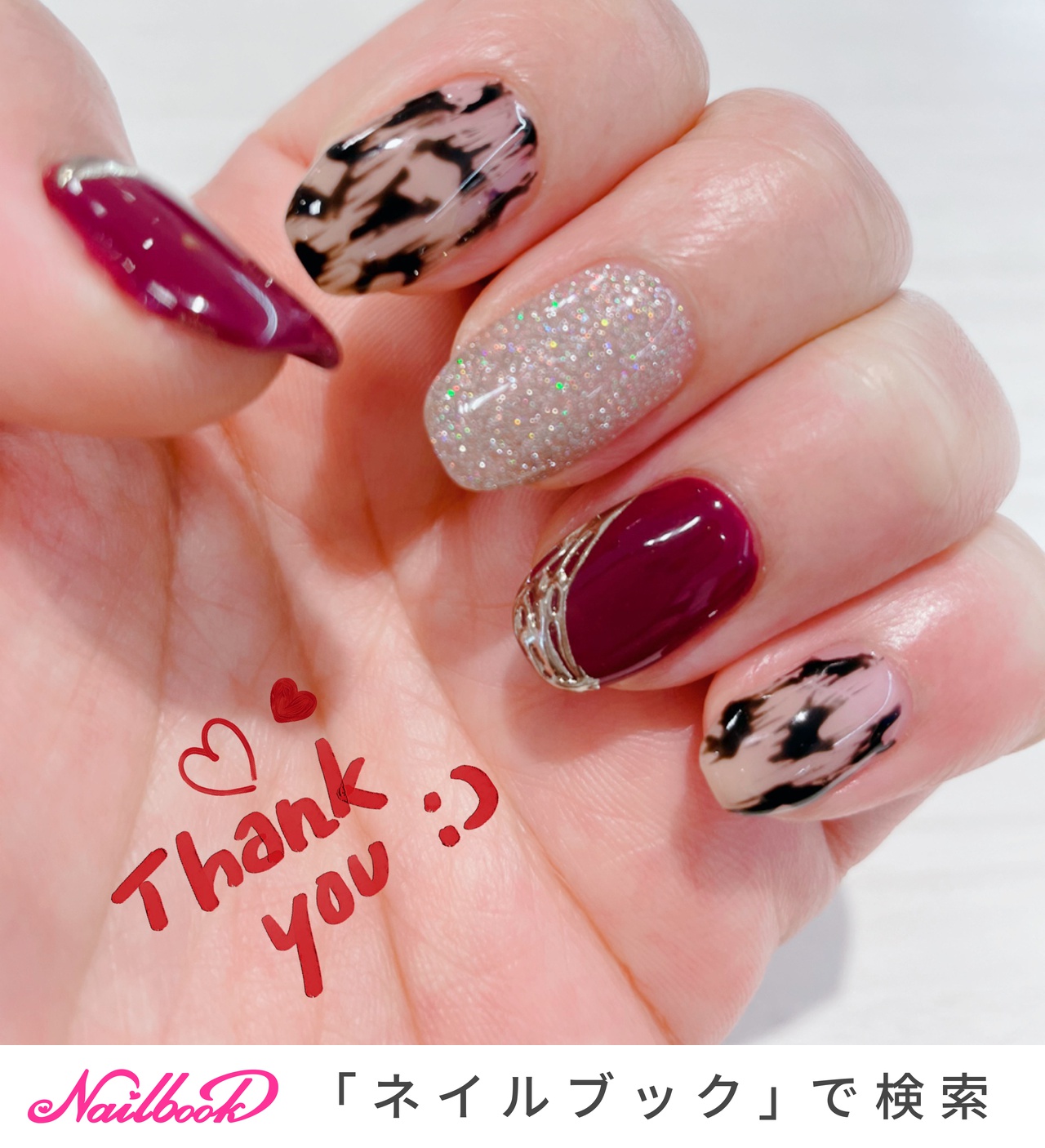 ショート ワインレッドのネイルデザイン ネイルブック