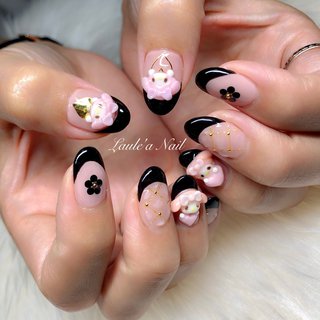 ピンク ブラック ゴールドのネイルデザイン ネイルブック