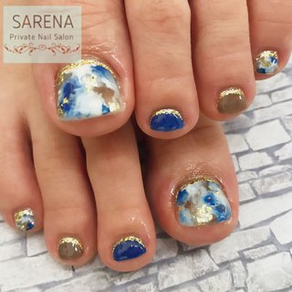 フット マーブル ブルーのネイルデザイン ネイルブック