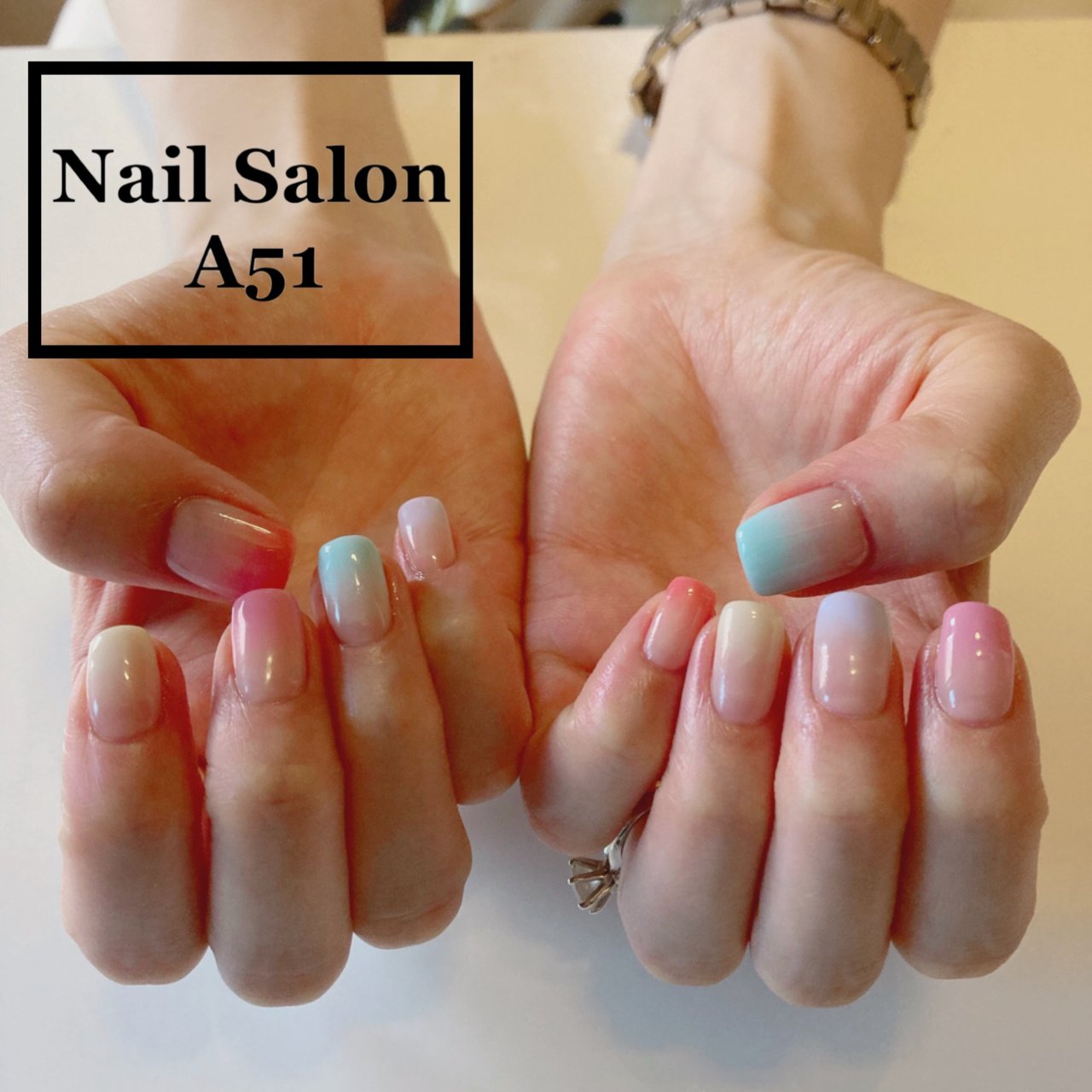 オールシーズン 海 ピンク イエロー 水色 Nail Salon A51のネイルデザイン No ネイルブック