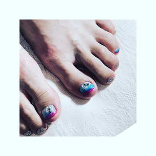 フット ピンク ブルーのネイルデザイン ネイルブック