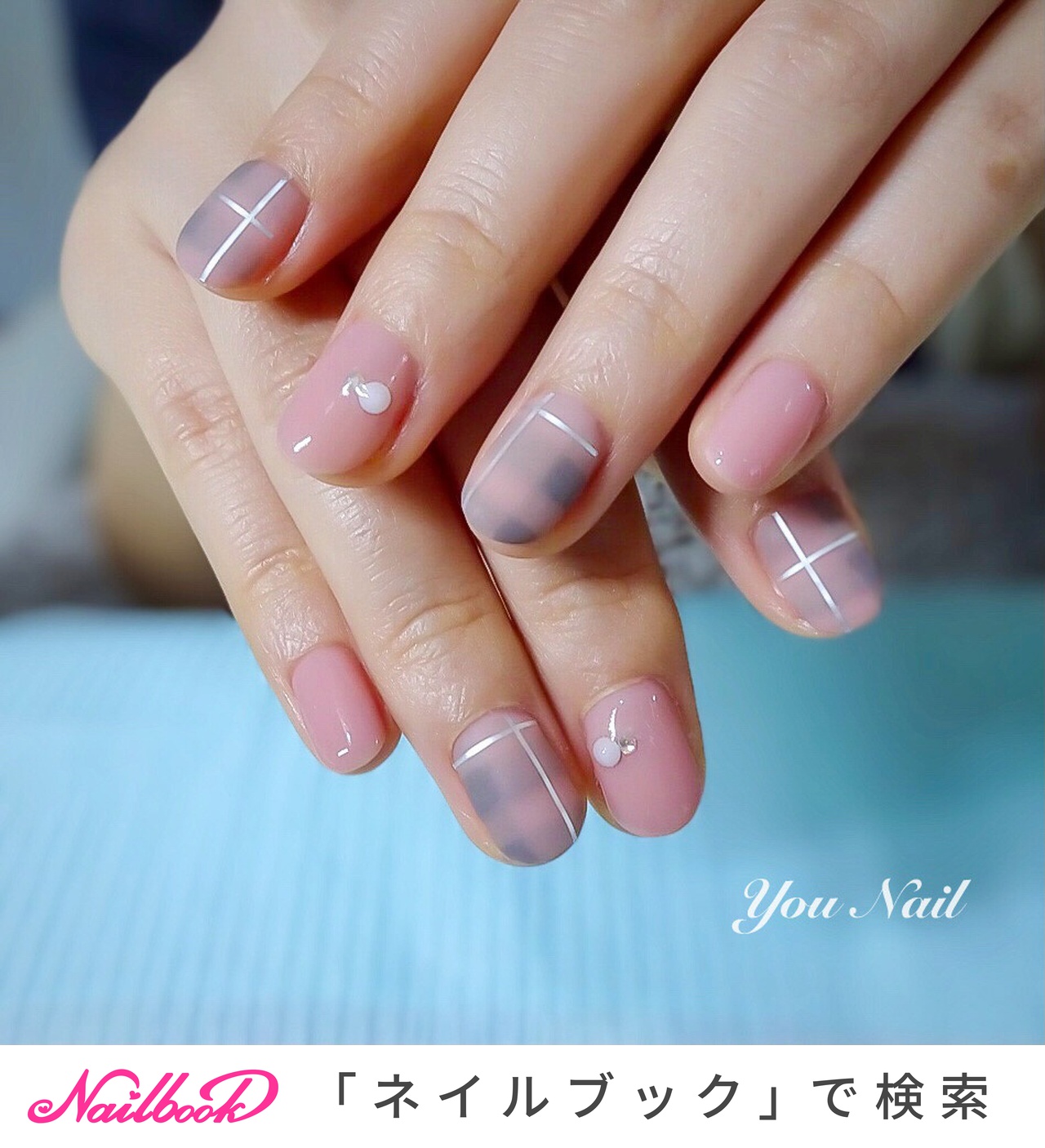 チェック ピンク グレーのネイルデザイン ネイルブック