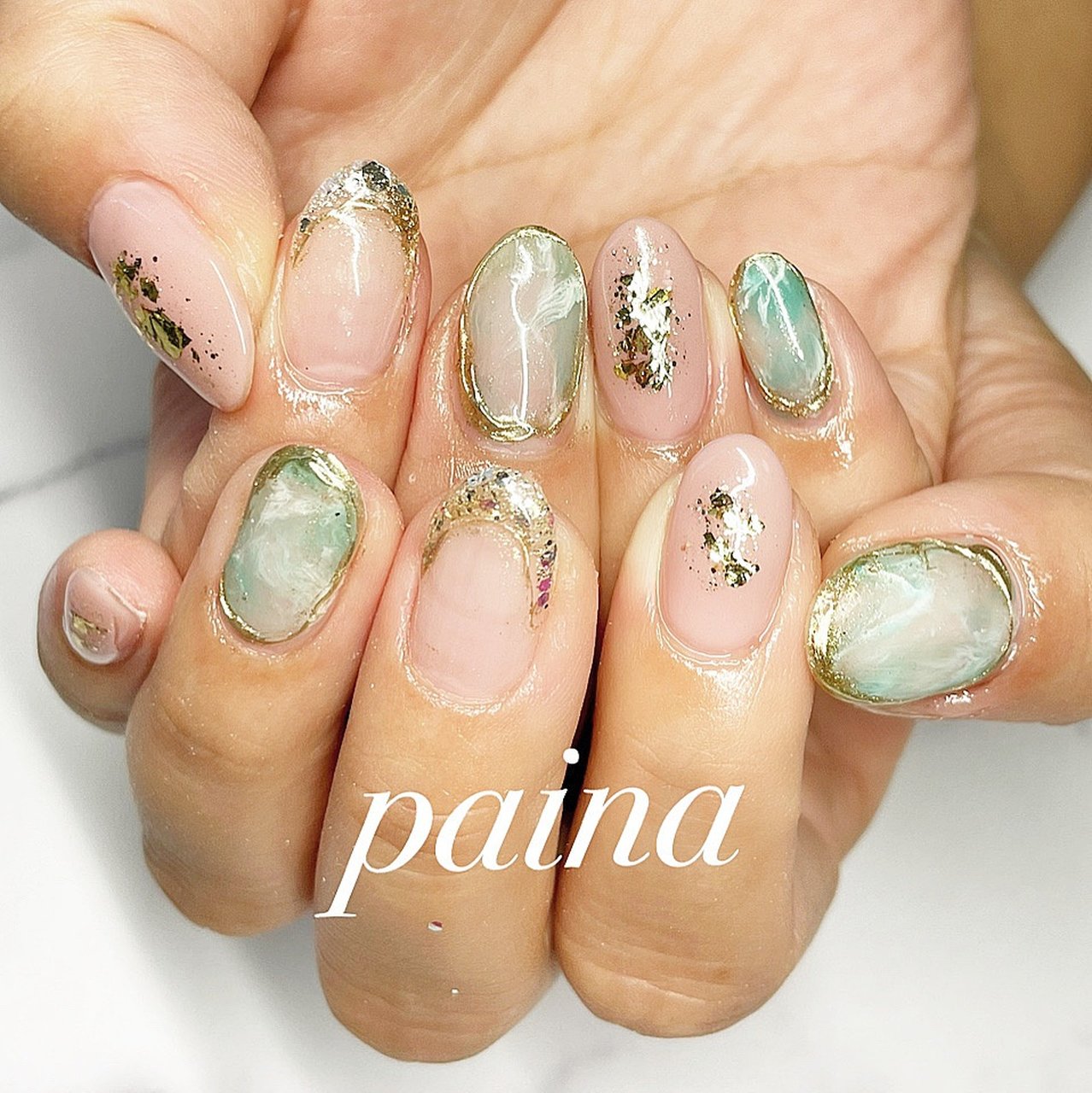 ホワイト クリア ターコイズ ジェルネイル お客様 越谷市 ネイルパイナ Nailpainaのネイルデザイン No ネイルブック