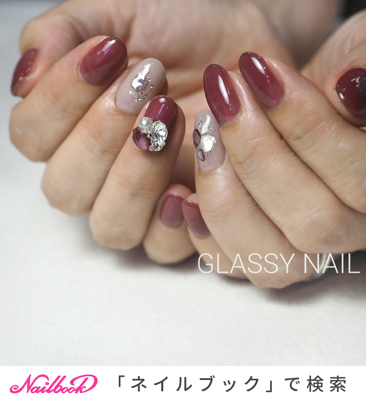 ハンド ボルドー グレーのネイルデザイン ネイルブック