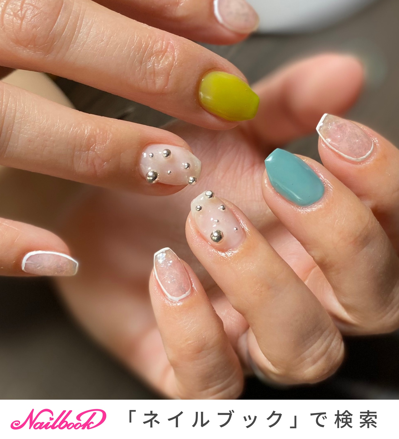 21年 新着順 ターコイズ 左右非対称のネイルデザイン ネイルブック