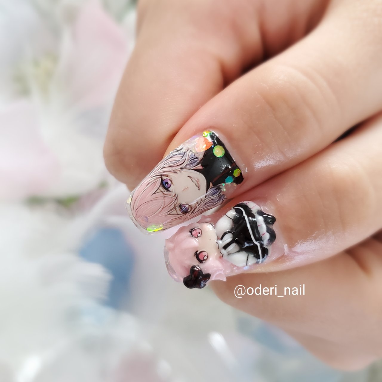 ハンド/ワンカラー/痛ネイル/キャラクター/ミディアム - ゆみ@痛ネイル