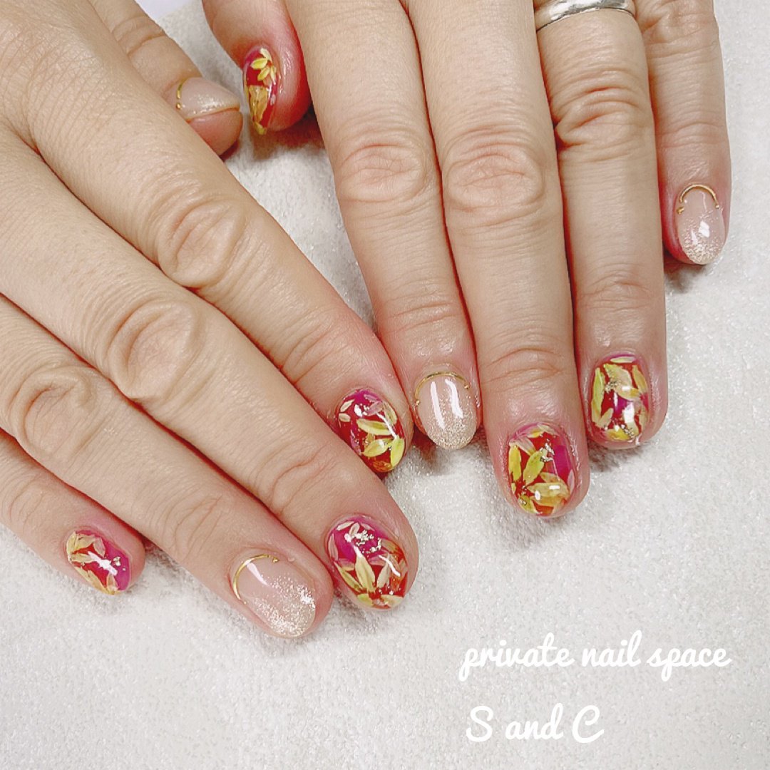 秋 ハロウィン 女子会 ハンド 変形フレンチ Private Nail Space S And Cのネイルデザイン No ネイル ブック