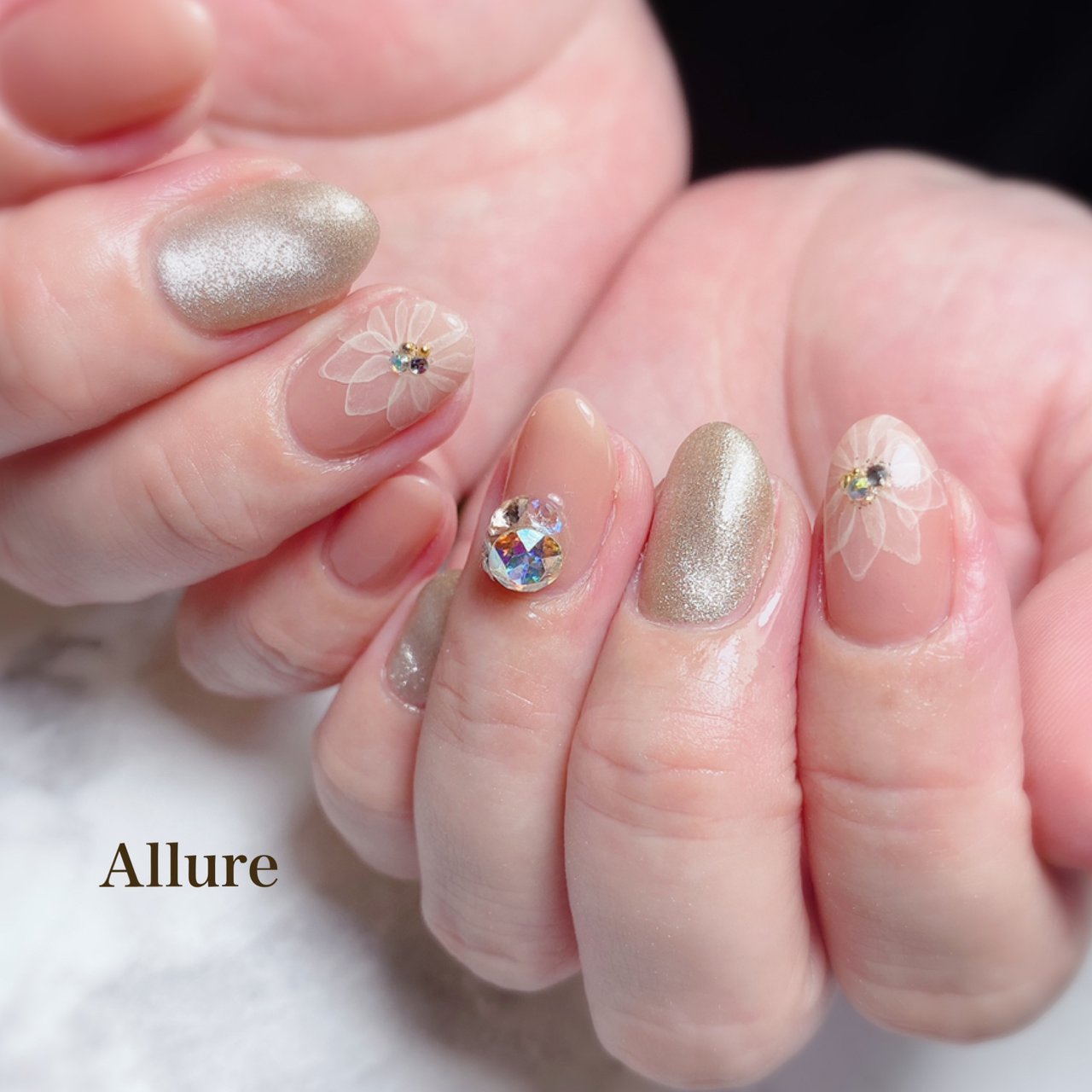 ハンド フラワー たらしこみ ピンク ジェルネイル Allure アリュール 京都三条のネイルデザイン No ネイルブック