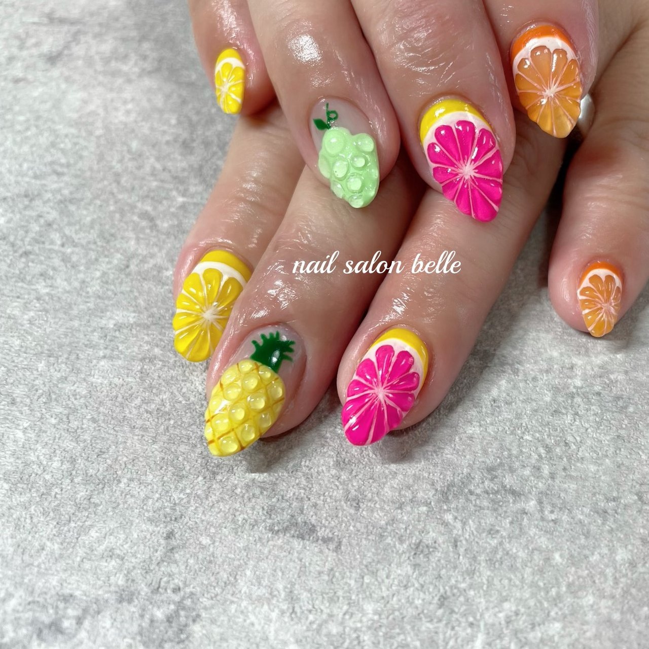 夏 ハンド フルーツ ミディアム ネオンカラー Nail Salon Belleのネイルデザイン No ネイルブック