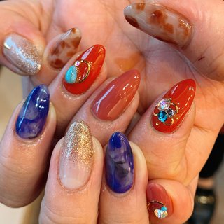グラデーション オレンジ パープルのネイルデザイン ネイルブック