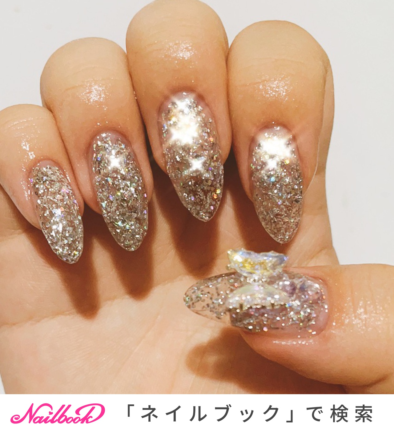 オールシーズン/ハンド/ラメ/ロング/シルバー - ゆゆのんのネイル