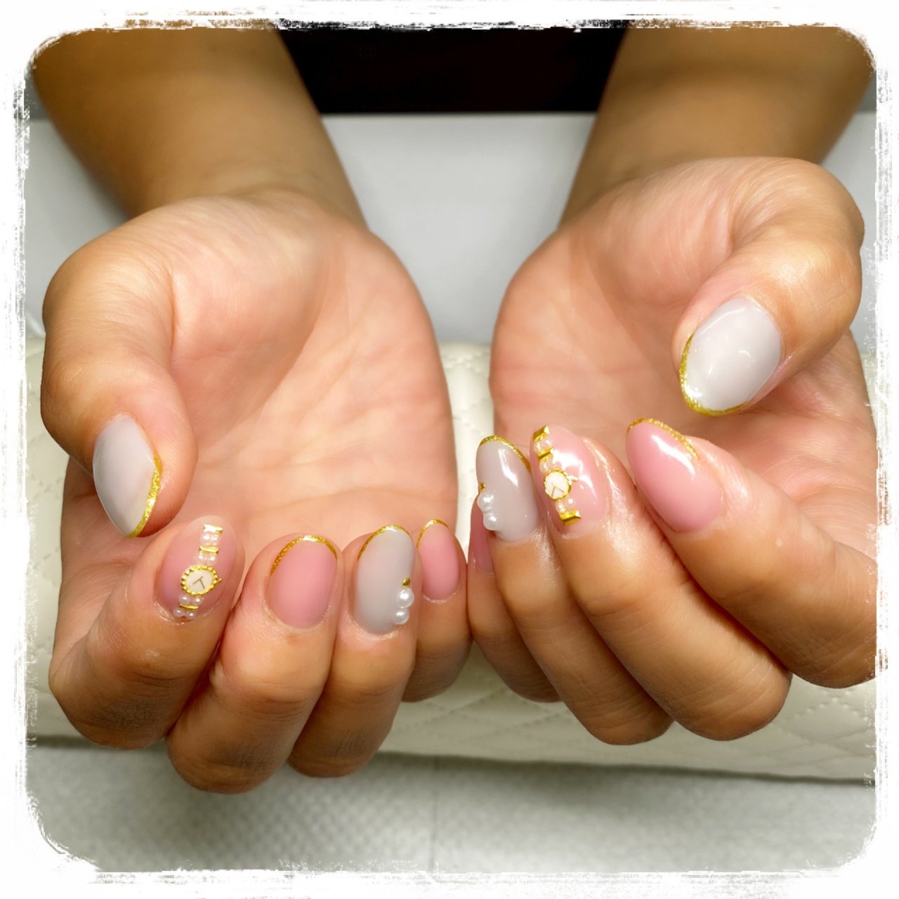 ハンド ミディアム ピンク グレー ジェルネイル Sugarnailのネイルデザイン No ネイルブック