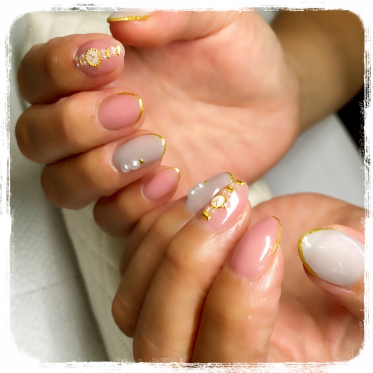 ハンド ミディアム ピンク グレー ジェルネイル Sugarnailのネイルデザイン No ネイルブック